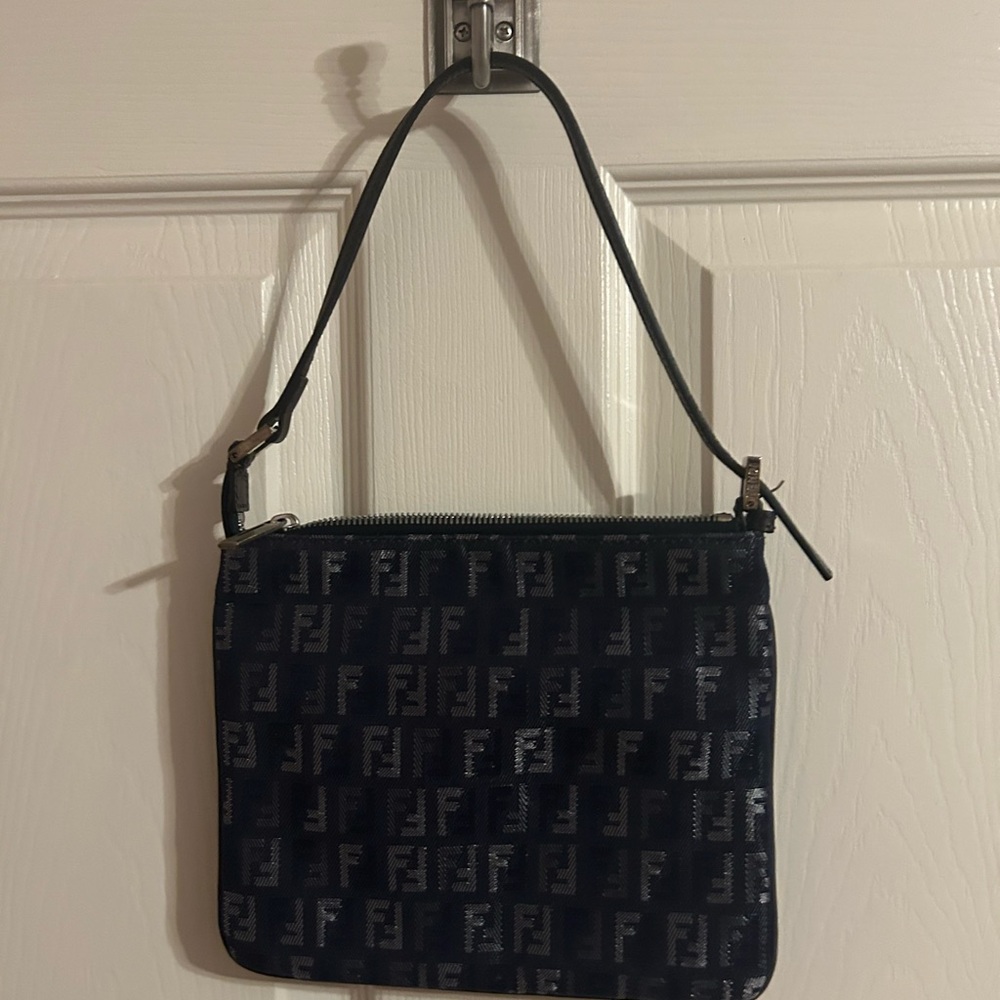 Authentic Vintage Fendi Navy Monogram Shoulder Bag